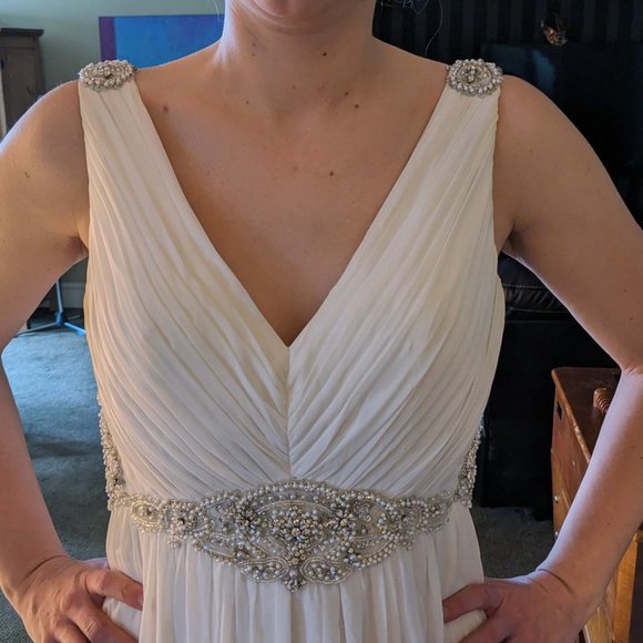 Chiffon V-Neck Sheer Back Wedding Dress - Picture 4 of 5